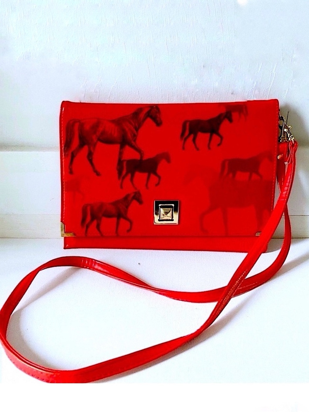 AWST International Vegan Leather Horse Red Clutch Bag Poppy
